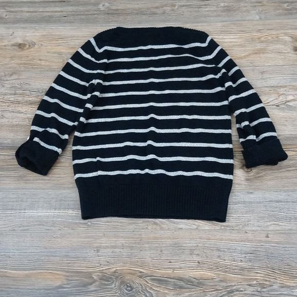 Cozy Striped Sparkly Knit Button Detail Sweater Top - Picture 9 of 12